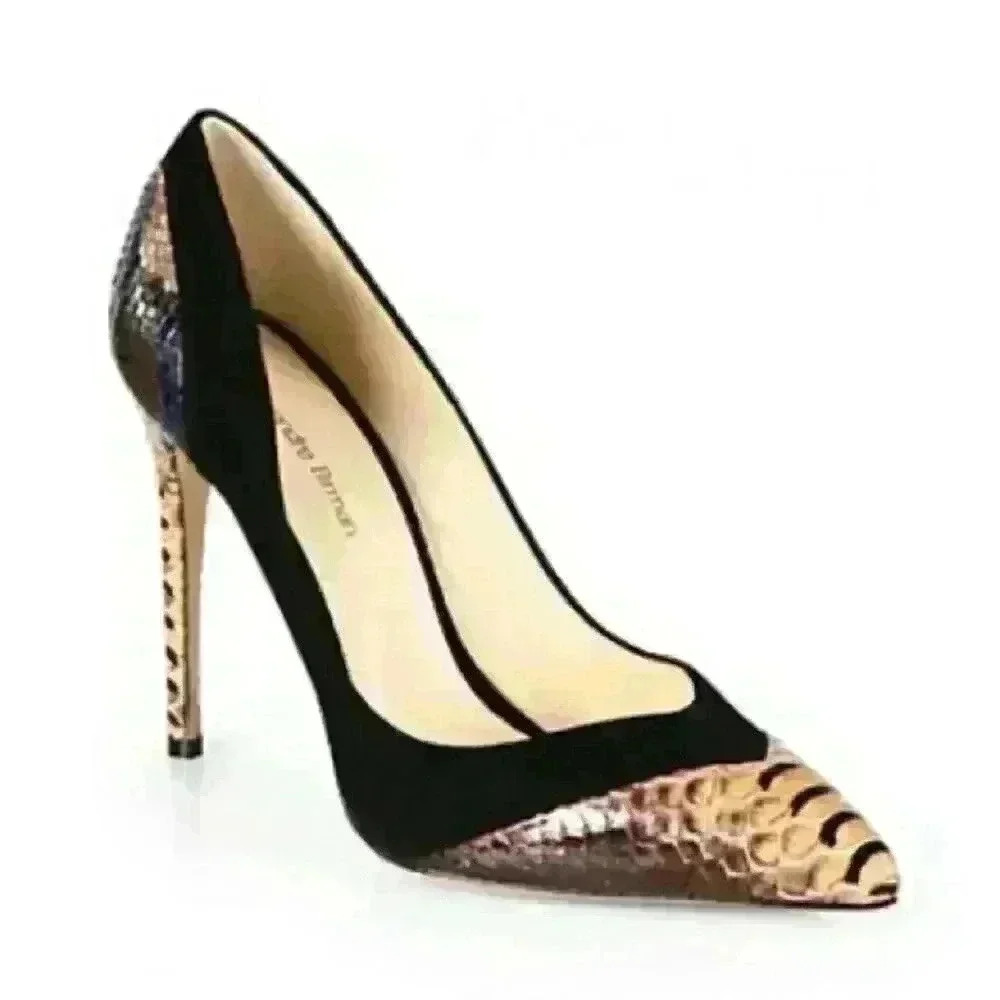 Alexandre Birman Python & Suede Pointy-Toe Pumps - Picture 4 of 11